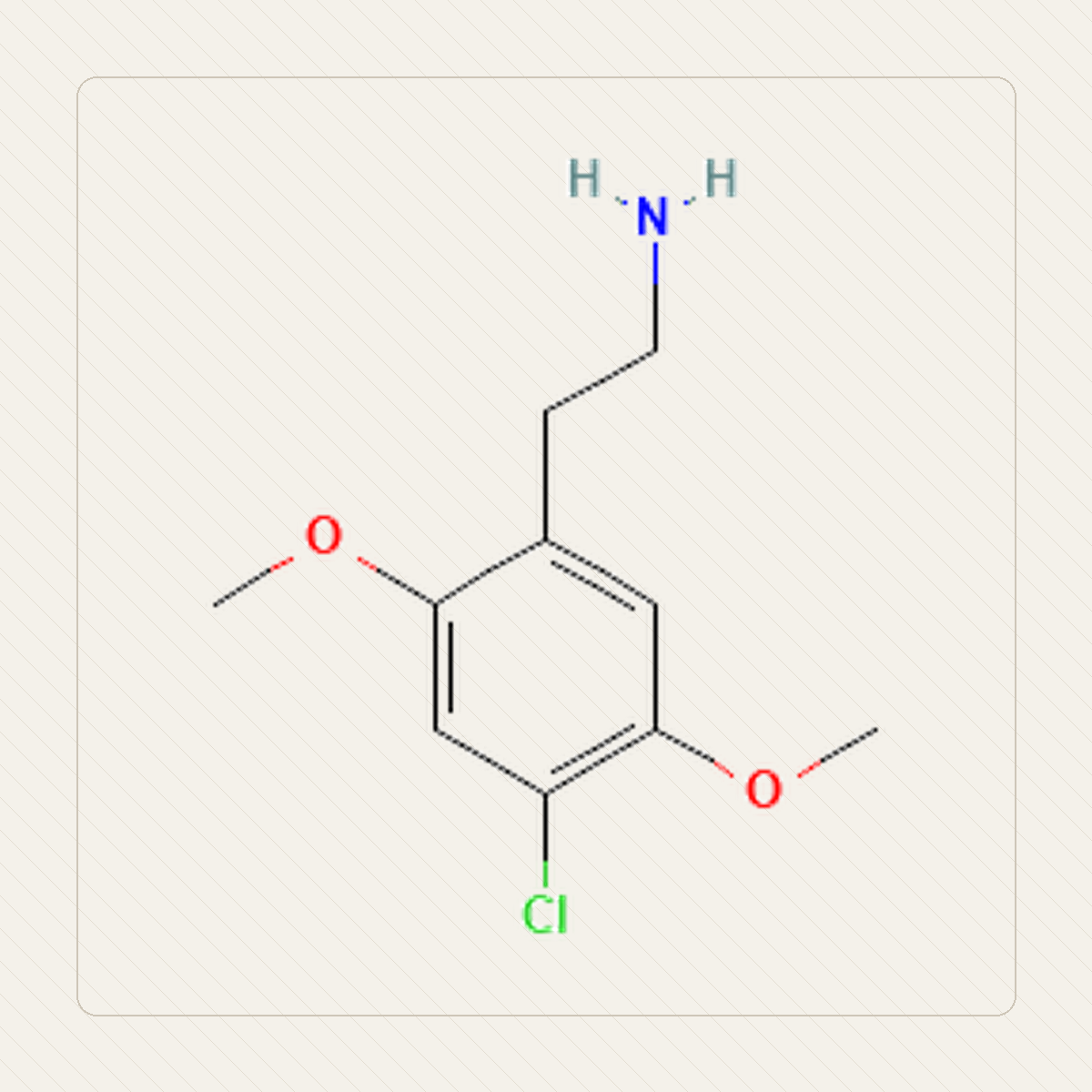 2C-C, учебная иллюстрация молекулярной структуры