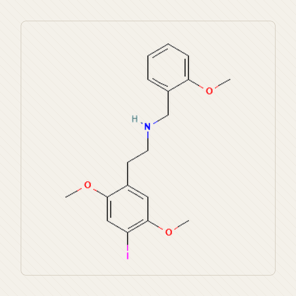 25I-NBOMe, учебная иллюстрация молекулярной структуры