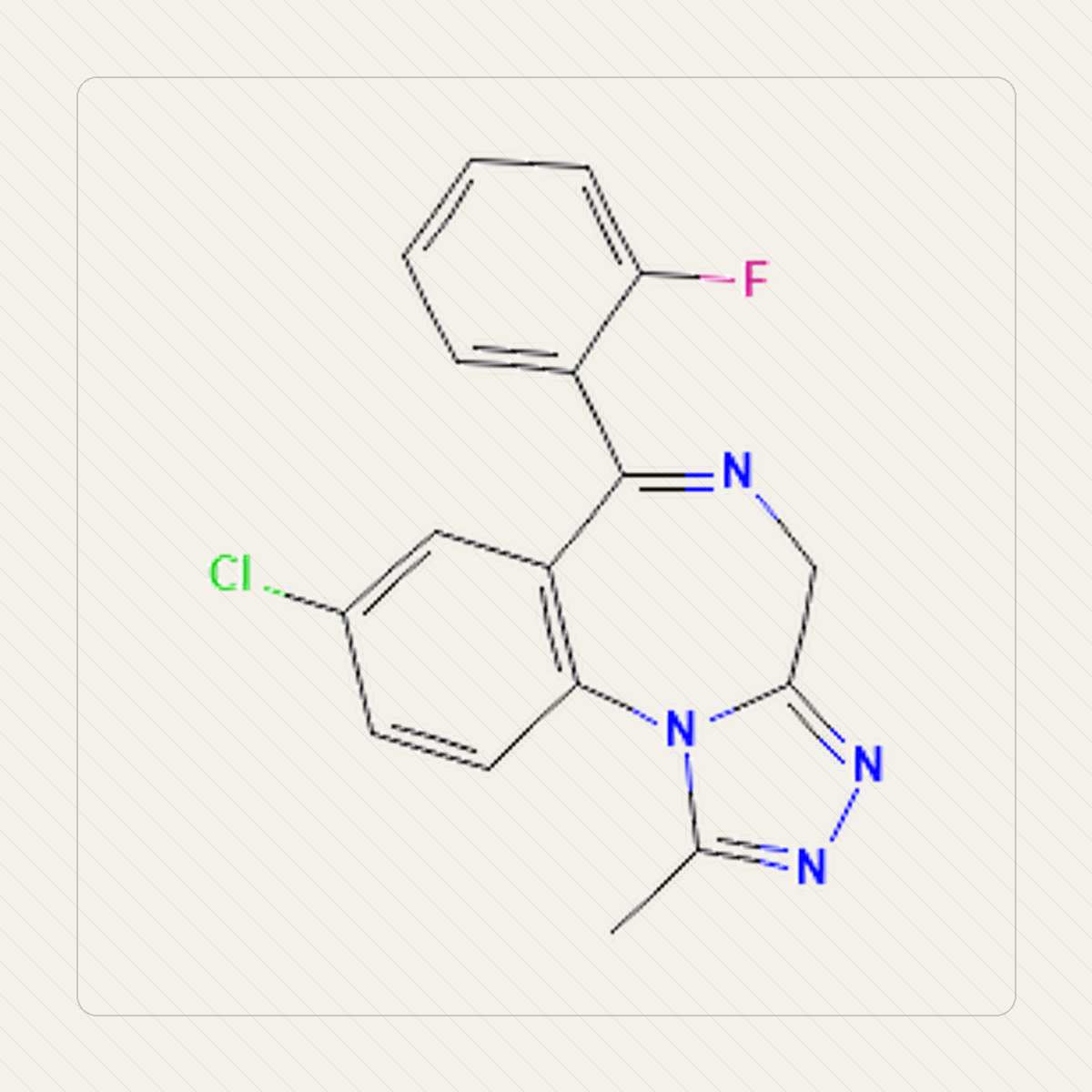 Flualprazolam, учебная иллюстрация молекулярной структуры