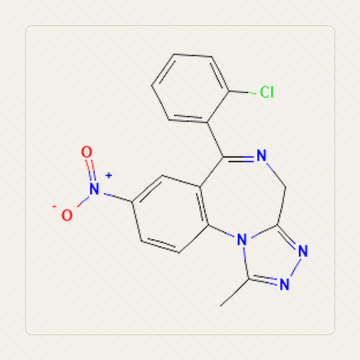 Clonazolam, учебная иллюстрация молекулярной структуры