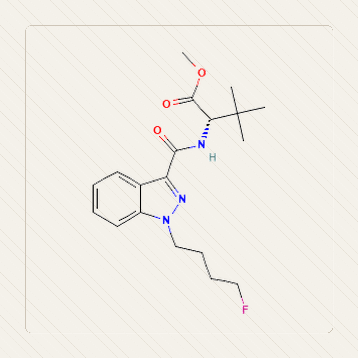 4F-MDMB-BINACA 4F-MDMB-BUTINACA, учебная иллюстрация молекулярной структуры
